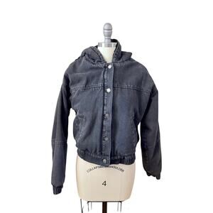 CALI 1850 Black Denim Sherpa Jacket Hoodie Small Cropped Hooded Lined